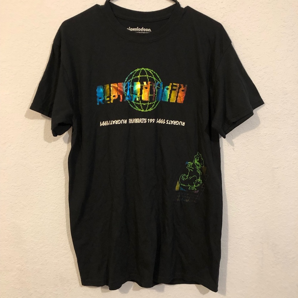 Rugrats Nickelodeon Black T-Shirt with Colorful Reptar Graphic